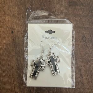 NWT Precious Silver and Black Cross Dangle Earrings Christmas Easter Every Day
